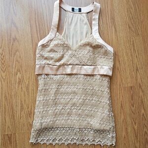 Gold Crochet Tank Top, Bohemian, Festival - Size Large